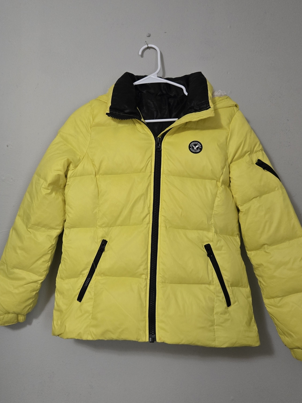American Eagle Outfitters Yellow Puffer Jacket with Black Trim
